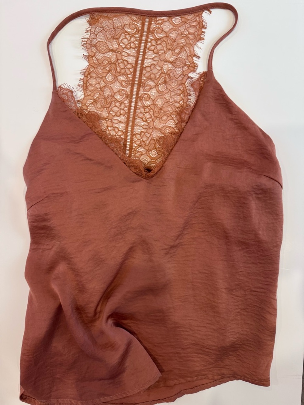 Women's Lace-Back Satin Cami Tank - Rust NWT